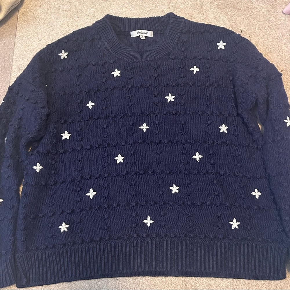 Anthropologie Midnight Blue Sweater with Ivory Accents